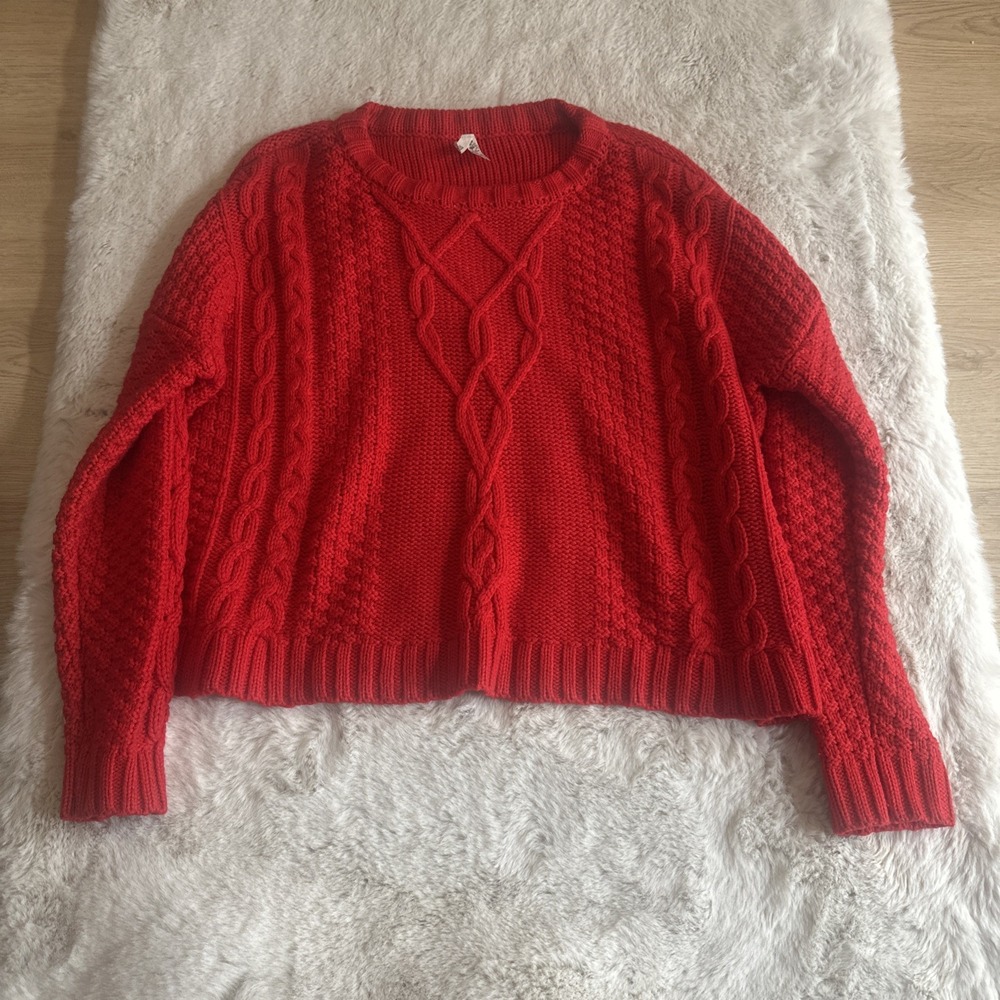 Mudd Womens Oversized Large Sweater Red Cropped Cable Knit Acrylic